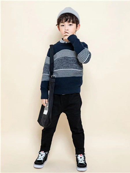 铅笔树童装品牌2020秋冬条纹黑色针织衫