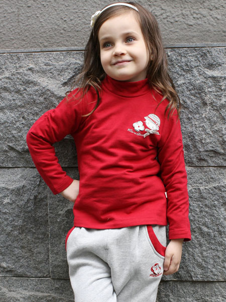 卡拉贝熊童装品牌2020秋冬高领红色长袖针织衫