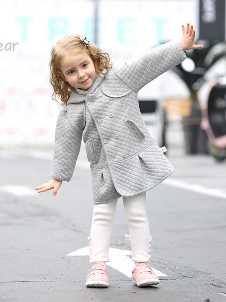 童装品牌2020秋冬灰色条纹长袖棉衣