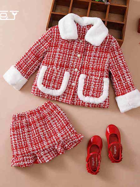 贝贝豆丁童装品牌2020冬季经典红色千鸟格两件套