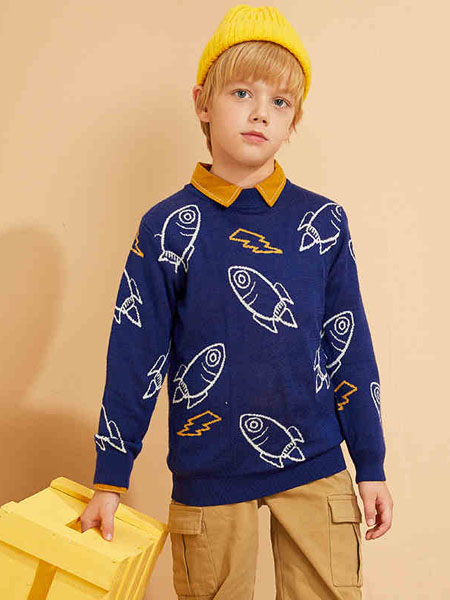 加比瑞童装品牌2020冬季火箭方领假两件针织衫