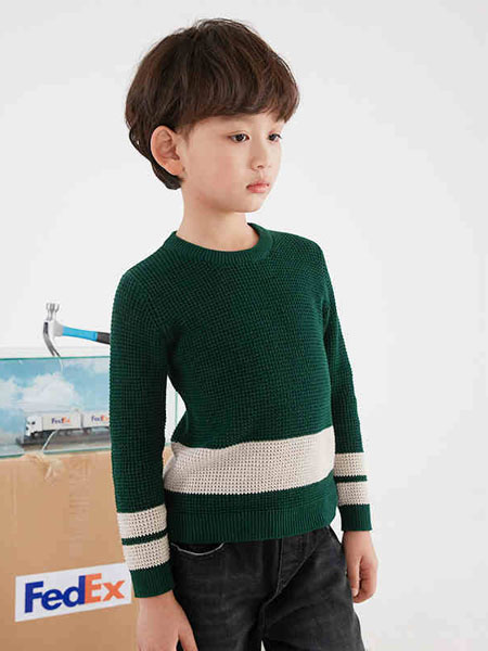 因否童装童装品牌2020冬季绿色森系针织毛衣
