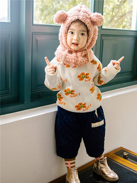 童装品牌2020冬季笑脸花朵可爱针织上衣