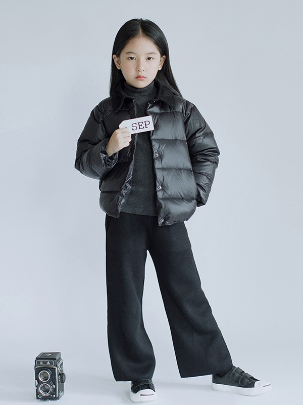 ENHENN CHILDREN’S CLOTHING童装品牌2021秋冬黑色立领个性羽绒服外套