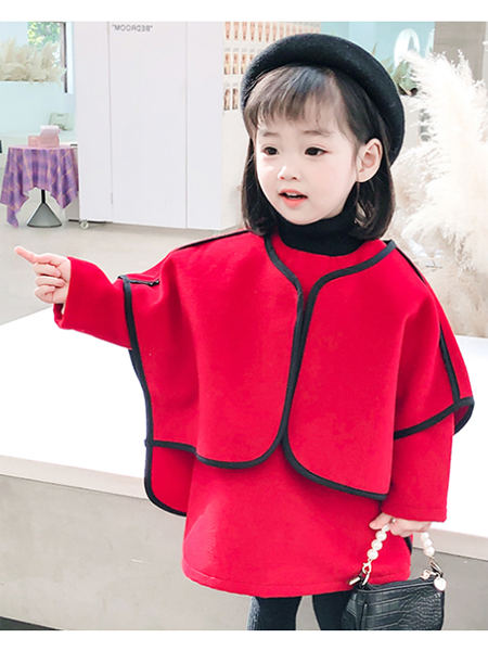 CRAZY TOM 疯狂汤姆童装品牌2020秋冬红色公主风蝙蝠袖披风大衣