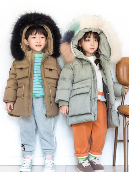 童装品牌2020冬季多口袋抽绳设计棉麻外套羽绒