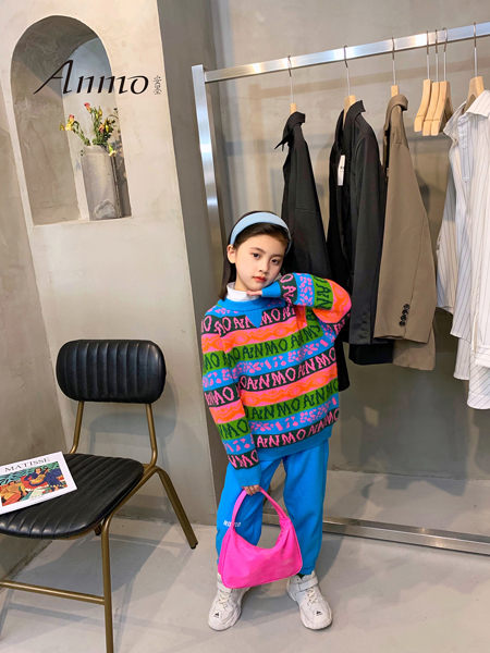 安墨Anmo童装品牌2020冬季花色色织套头圆领毛衣