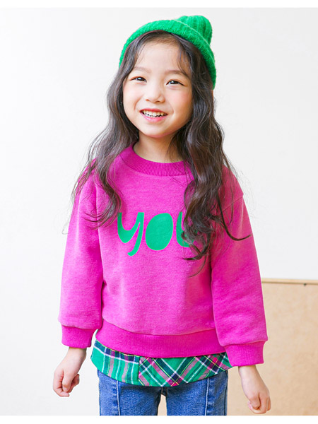 童装品牌2020冬季粉红色流行字母印花卫衣