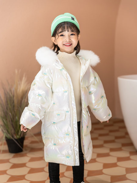 西瓜王子童装品牌2020冬季白色波点百搭羽绒服
