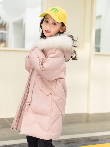 西瓜王子童装品牌2020冬季粉色连帽长款羽绒服
