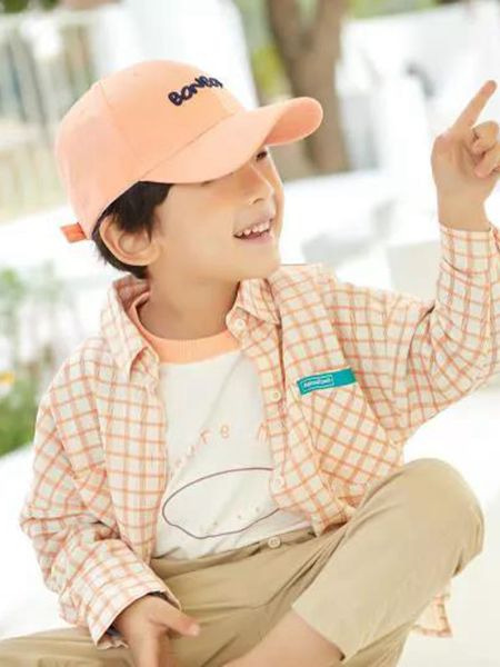 童装品牌2020冬季橘色格纹时尚活力衬衫