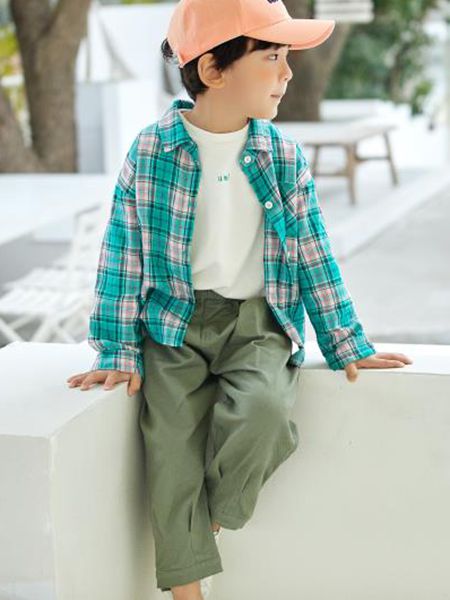 童装品牌2020冬季绿色格纹经典时尚衬衫