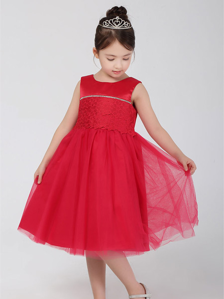 法纳贝儿童装品牌2021春夏红色网纱裙