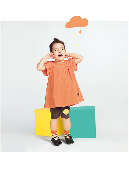 圣町顿童装品牌2021春夏橙色慵懒宽松裙