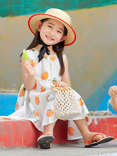 童装品牌2021春夏小橙色无锡长裙