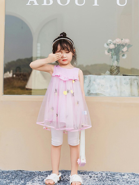 玛玛米雅童装品牌2021春夏粉色无袖雪纺裙