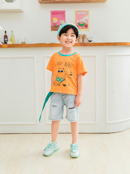 玛玛米雅童装品牌2021春夏橙色运动上衣
