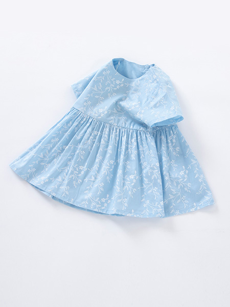 哈·贝比/哈贝比童装品牌2021春夏蓝色印花清新连衣裙