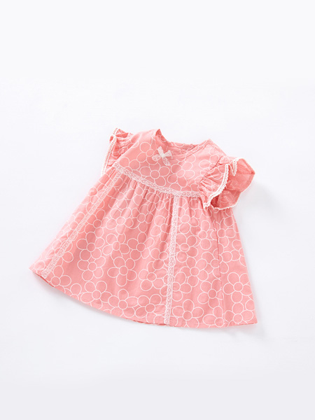 哈·贝比/哈贝比童装品牌2021春夏荷叶袖粉色连衣裙