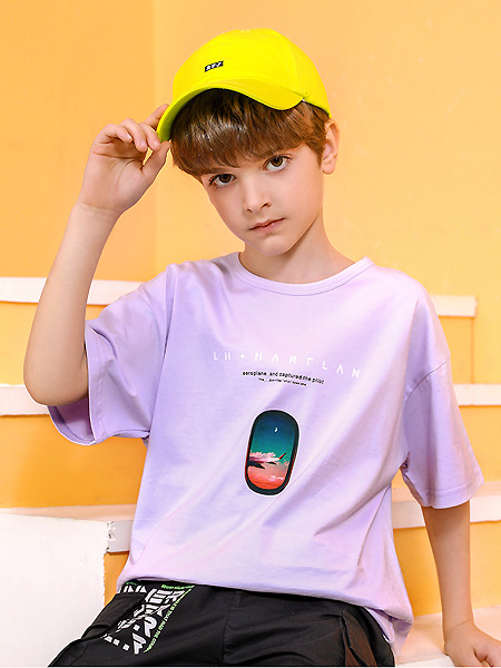 布衣草人童装品牌2021夏季休闲紫色T恤
