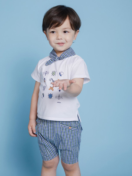 ETTOI童装品牌2021夏季小暖男白色T恤