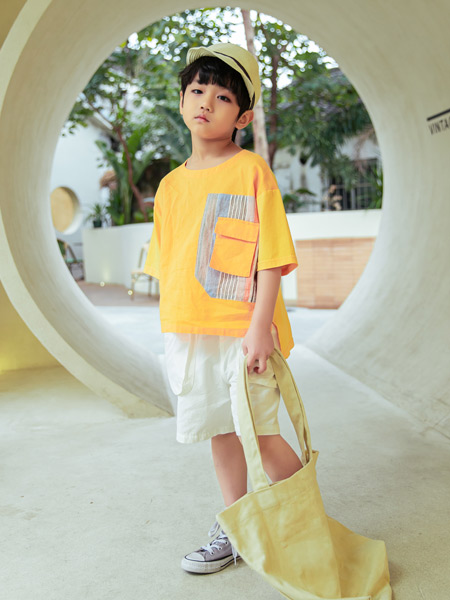 吾名堂童装品牌2021夏季黄色中袖T恤