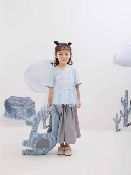 NNE&KIKI童装品牌2021夏季蓝色雪纺薄纱上衣