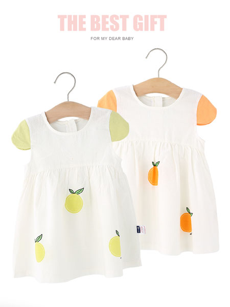小鲨诺拉童装品牌2021夏季无袖橘子团连衣裙