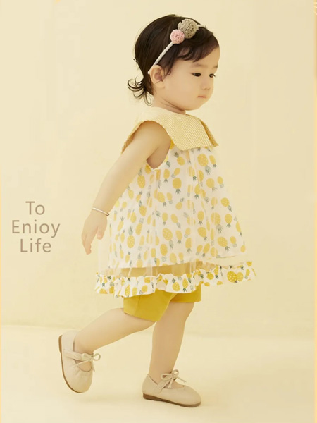 婴姿坊yingzifan童装品牌202无袖可爱甜美黄色印花短裙