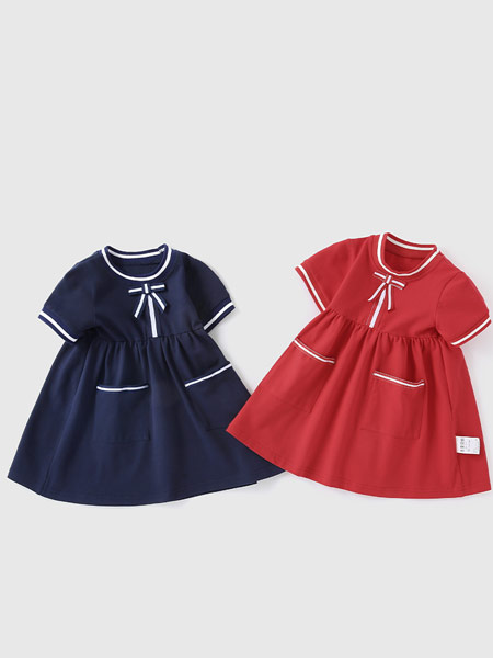 童装品牌2021夏季可爱收腰纯色连衣裙