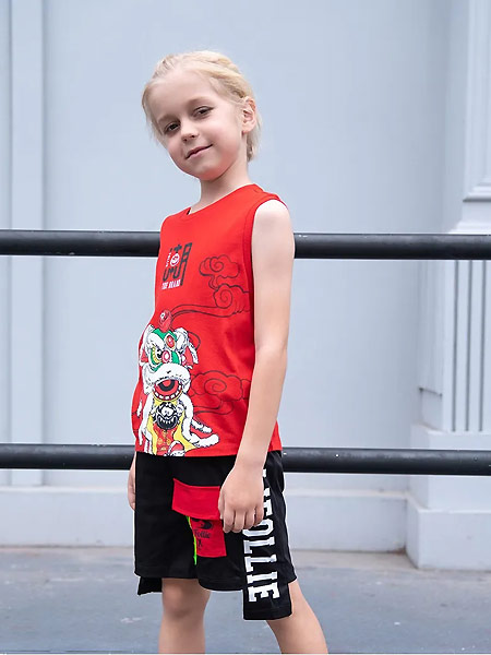 Folli Follie童装品牌2021夏无袖红色运动套装