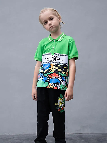 Folli Follie童装品牌2021夏季绿色中袖POLO衫