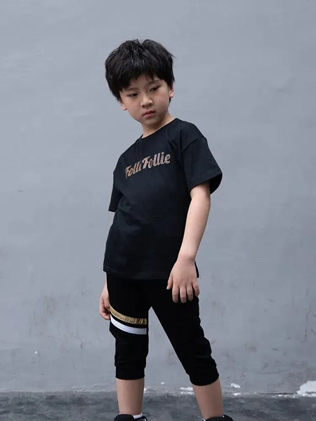 Folli Follie童装品牌2021夏季黑色显瘦小清新T恤
