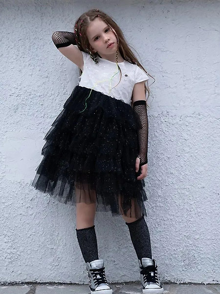 Folli Follie童装品牌2021夏短袖网纱连衣裙