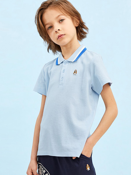 Bebelux童装品牌2021夏季新款中大童薄款纯棉透气上衣翻领刺绣短袖t恤