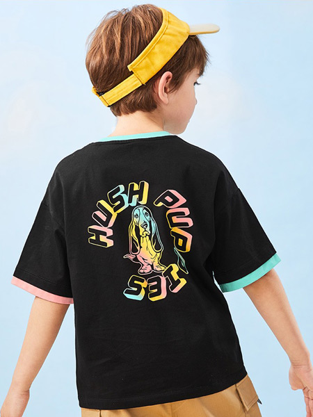 Bebelux童装品牌2021夏季纯棉撞色休闲薄款圆领衫宽松帅气运动上衣潮