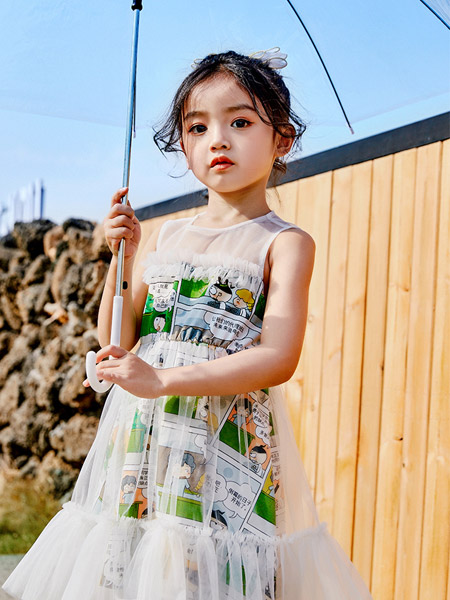 童装品牌2021夏季儿童洋气公主裙网纱裙卡通满印