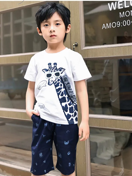 KUYEEBEAR 酷咿熊童装童装品牌2021夏季潮流长颈鹿印画T恤