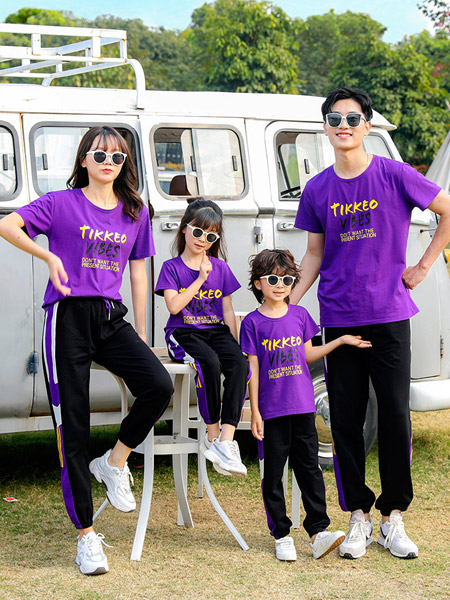 童装品牌2021夏季韩版字母T恤潮流亲子套装