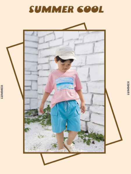 PEIQI Family童装品牌2021夏季休闲粉色印画T恤
