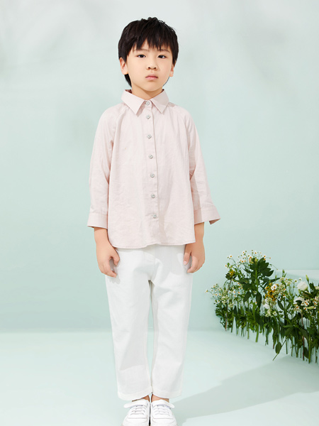  童装品牌2021春夏男童粉色衬衫