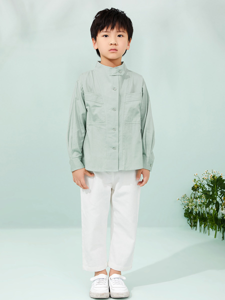  童装品牌2021春夏男童薄荷绿衬衫