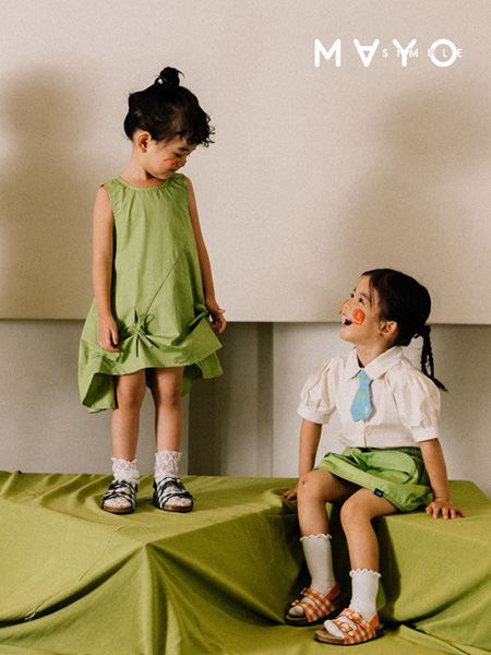 Mayosimple五月童品童装品牌2021春夏无袖绿色连衣裙