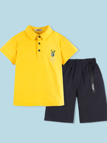 童装品牌2021夏季新款中大童POLO两件套男童翻领短袖中裤套装