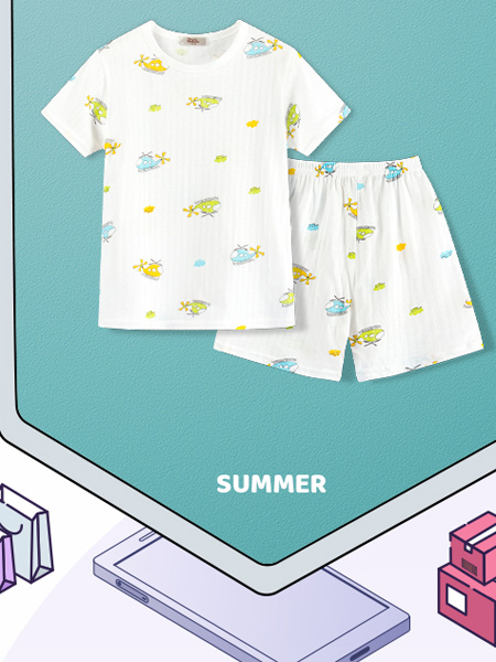 poipoilu（泡泡噜）童装品牌2021夏季新款儿童短袖套装中大童纯棉睡衣男童薄款空调服潮