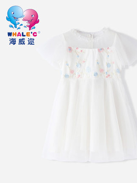 海威邇童裝品牌2021春夏新款小仙女披肩刺繡網(wǎng)紗短袖連衣裙