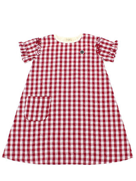 knitplanner童装品牌2021春夏新品时尚格子休闲圆领连衣裙