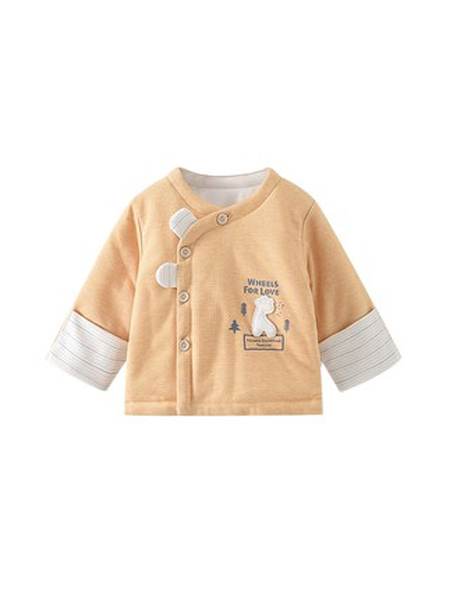 童装品牌2021秋冬0-3月新生婴儿男女宝宝衣服夹棉保暖侧开半背衣上衣