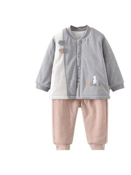 童装品牌2021秋冬5月-2岁婴幼儿男女宝宝衣服家居夹棉保暖对开立领套装
