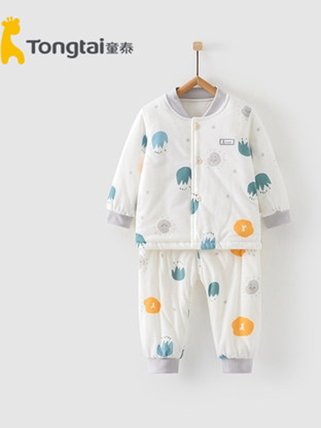 童泰童装品牌2021秋冬3月-3岁婴幼儿男女宝宝衣服夹棉立领对开棉内衣套装